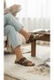 Pythona Patterned Double Buckle Natural Slippers - 4