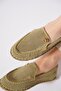 Resate Sole with Buckle and Complete Studs Genuine Leather Women's Shoes Green Suede - 3