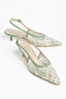 Embroidered Floral Design on Mesh, Pointed Toe, Short Kitten Heel Women's Shoes - 3