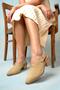Y654322202 Beige Genuine Leather Suede Thick Low Heeled Western Shoes - 2