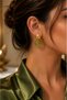 Modern Drop Shape White Green Detailed Gold Women's Earrings 3 cm Stylish Daily Evening Dress Earrings - 5