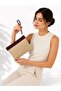 Burgundy Color Women's Wicker Clutch Model with Handle