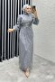 Drape İşlemeli Pullu Abiye 8012 Gri