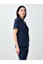 Navy Blue Short Sleeve Shirt with Tie Detail