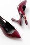 719 Burgundy Patent Leather Pointed Toe Buckle Detailed Heeled Women's Shoes - 4