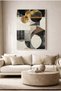 Modern Geometric Glass Painting with Gold and Black Tones - White Metal Framed Art for Home, Business, and School - 2