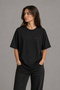Pink Mood Wave Embroidered Black Oversize Unisex T-Shirt 30/1 Regular Fabric - 6