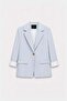 Women's Striped Buttoned Blazer Jacket - Baby Blue - 2