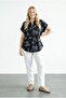 Collar Detailed Metallic Printed T-Shirt