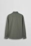 Men's Oversize Textured Striped Long Sleeve Shirt Khaki - 2