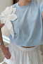 Blouse with Floral Accessories - Blue - 3