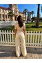 High-Waist Cream Palazzo Denim Pants - 2