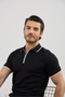Men's Zippered Stripe Detailed Anti-Sweat Polo Collar T-Shirt - 7