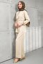 Beige Elastic Waist Zippered Jacket and Trousers Set - 4