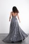 Long Evening Dress with Thin Straps, Sequins, Beading, Transparent Detailing - 2