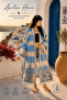 Jacquard Woven Sailor Patterned 100% Cotton Muslin Kimono Oversize Beach Kaftan Yacht Style Women's Bathrobe - 2