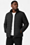 Men's Black Water-Repellent Windproof Quilted Fiber-Filled Stand Collar Puffer Coat