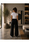 Women's Black High Waist Wide Leg Sweatpants with Side Pockets - 3