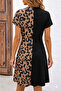 Women's Leopard Detailed V-Neck Buttoned Short Viscose Dress - 3