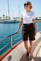 Women's High Waist Plain Patterned Pipe Leg Short Bermuda Denim Fabric Vintage Wash Aesthetic - 3