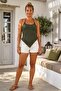 Green Halter Neck Top with Slit Skirt and Tie Back Muslin Woven Top and Bottom Set 55-98 55-60 - 5