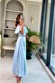 Baby Blue Women's Scallop Neck Gipeli Blouse Belted Skirt Set - 5