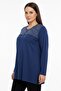 بلوزة نسائية زرقاء من القطن الممشط بأزرار ونقشة مزخرفة - 2
