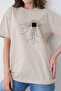 Women's Technology Themed Cyber Processor Circuit Printed Round Neck Beige Color Casual T-Shirt - 3