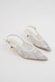 Spri̇ng Floral Patterned Tulle Textured Pointed Toe Open Back Women's Heeled Shoes - 8