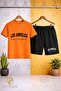 Crew Neck Los Angeles California Black Printed T-Shirt - Shorts Set