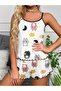 White Color Patterned Women's Shorts Pajama Set - 3