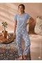 Gray Milan Fabric Short-Sleeved Crew Neck Top and Long Bottom Women's Pajama Set - 3