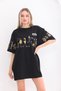 Women's Short Sleeve Summer T-Shirt Crew Neck Printed Oversize T-Shirt - Black - 2
