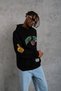 Men's 3 Thread Cotton Hooded Printed Oversize Sweatshirt Hoodie with Pockets - Black - 5