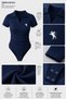 Rider Navy Blue Polo Collar Ribbed Lycra Embroidered Premium Drawstring Short Sleeve Bodysuit - 8