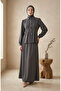 Linen Buttoned Tunic Skirt Double Set 0277-06 Anthracite