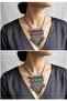 Oxidized Silver Statement Long Necklace Pink/Green