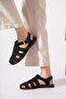 Hiles Caged Side Buckle Women's Sandals Black Suede - 3
