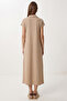 Polo Collar Knitted Dress with Pockets Ldz0038 Beige - 6