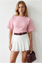 Women's Pink Waist-Slit Modal Buttoned Blouse with Stitching Detail Blz-19003373 - 3