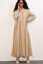 Women's Buttoned Long Hijab Dress 2591 - Beige - 4