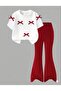 Bow Detailed Tshirt Leggings Girls' Top and Bottom Set