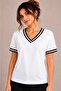 New Season Modal Cotton V-Neck Modern Striped Basic Stylish Women's T-Shirt