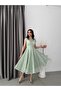 Mint Shoulder Detailed Lace Embroidered Sequined Midi Evening Dress - 2