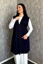 Women's Plus Size Long Vest with Stone Collar and Pockets 902-3 - 4