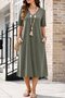 Women's Short Sleeve V-Neck Midi Viscose Dress with Pocket Detail - 3