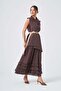 Women's Vest Skirt Linen Set Brown 31358