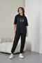 Women's Leopard Patterned Cherry Printed Navy Blue Round Neck T-Shirt Black Jogger Sweatpants Set - 4