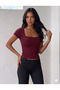 Cotton Soft Textured Ribbed Camisole Short Sleeve Square Neck T-Shirt
