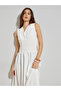 White V Neck Gathered A-Line Midi Dress - 2
